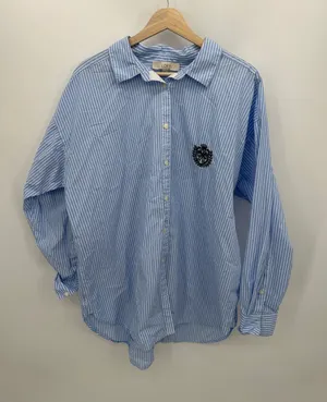 Loft‎ Striped Poplin Crest Everyday Oversized Shirt Women XL Preppy Academia thumbnail 1