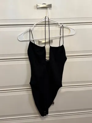 Zara Black Plunge V-Neck Spaghetti Strap Bodysuit thumbnail 4