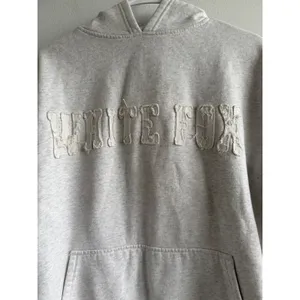 White Fox Oatmeal Heather Frayed Logo Fleece‎ Pullover Hoodie XS/S Womens thumbnail 2