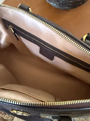 Gucci Brown GG Canvas Satchel with Green and Red Cherry Web Stripe thumbnail 12