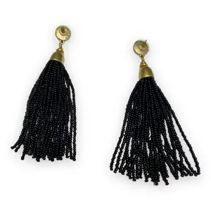 Stella & Dot Gita‎ Tassel Earrings Black Drop Dangle Seed Bead New thumbnail 4