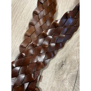 New York & Company BOHO Braided Leather Belt Cognac Brown Wide Woven L/XL thumbnail 2