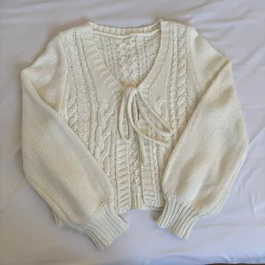 White Knit Bow Front Tie Cardigan thumbnail 1