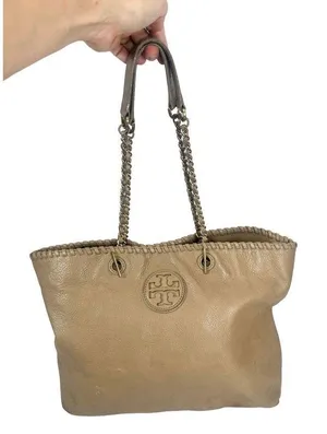 Tory Burch Marion Tote, cognac color, whipstitch leather - preloved but lots of thumbnail 1
