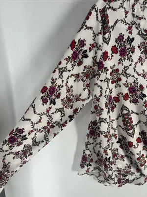 Ann Taylor White Floral Wrap-Style Blouse with‎ Pink & Red Blooms thumbnail 6