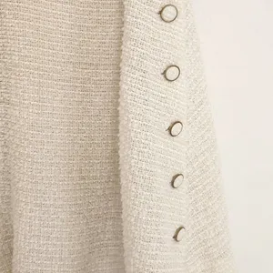 ZARA Womens White Tweed Scoop Neck Button Mini Dress Preppy Structured Chic Sz M thumbnail 9