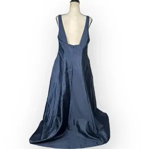 Alfred Sung Maxi Gown Women's 14R Navy Blue Square Neck Satin A-Line Sleeveless thumbnail 7