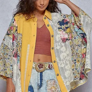 POL Floral/Lace Oversized Crochet Contrast Patchwork Boho Hippie Blouse small thumbnail 3