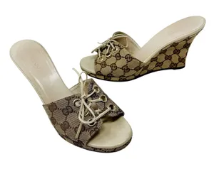 Vintage Gucci GG Monogram Canvas Wedge Slide Sandal US 8 thumbnail 1