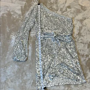 Bebe Silver Asymmetrical Sequin Bodycon‎ Dress thumbnail 8