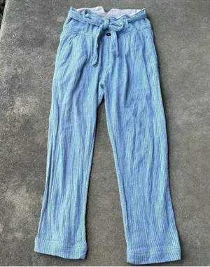 Free People Striped Tie Waist Pants Blue White Womens Cotton 0 thumbnail 1