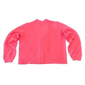 LOFT Pink Star Knit V-Neck Button Front Cardigan Sweater Coquette Cottagecore thumbnail 4