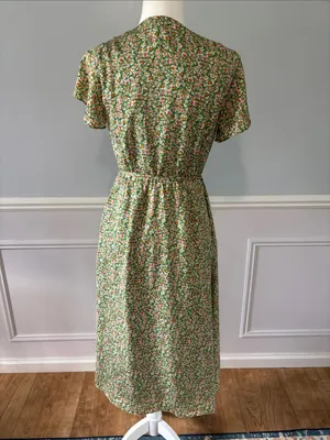 Lost + Wander Green Floral Wrap-Style Midi Dress Women's Wild Poppies Sz Small thumbnail 7