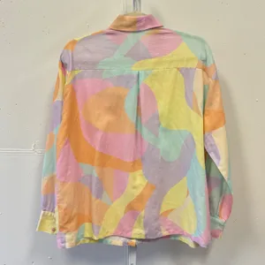 Peppermayo Pastel Abstract Swirl Linen Blend Button Down Shirt US 4 Pink Yellow thumbnail 2