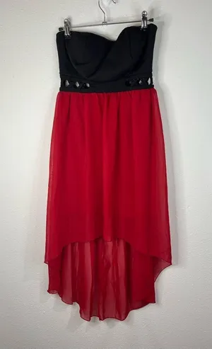 Mod Modele Strapless High Low Dress Small Black Red Chiffon Formal Party Gown thumbnail 2