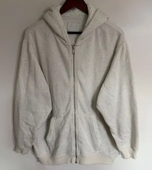 Aerie Women Medium Oatmeal Heather Sherpa Lined Hood Full Zip‎ Hoodie Sweatshirt thumbnail 1