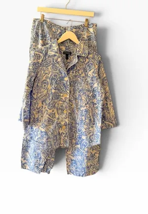 Lauren Ralph Lauren Blue Blue White Paisley Embroidered logo button down contemp thumbnail 1