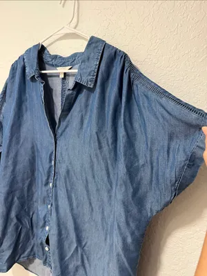 TERRA & SKY 100% Lyocell Blue Short-Sleeve Button-Up Chambray Shirt Size 1X thumbnail 7
