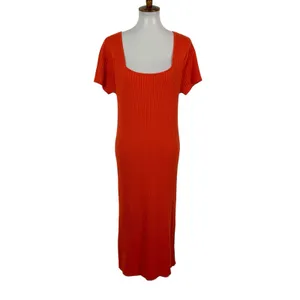 Madison Hudson Dress XL Orange Maxi Short Sleeve Knit Casual Resort thumbnail 2