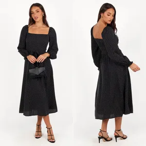 Petal & Pup | Ettie‎ Polka Dot Long Sleeve Midi Dress in Black thumbnail 3