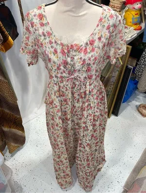 Vintage soft cotton floral boho maxi corset dress lace prairie pixie thumbnail 2