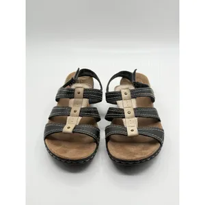 CLARKS Sandals Sz 9 Womens -‎ Black/Tan Leather Leisa Sling back Comfort thumbnail 2