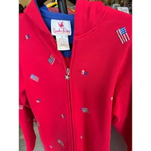 Womens Red Zip Up Hoodie‎ American Flag Embroidered Sweatshirt Jacket thumbnail 2