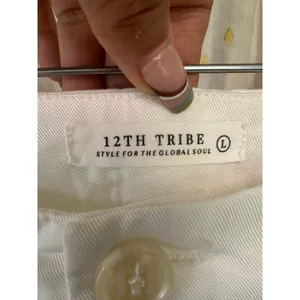 12th Tribe White Silky High Waisted Front Pleated A Line Trouser Shorts L thumbnail 3