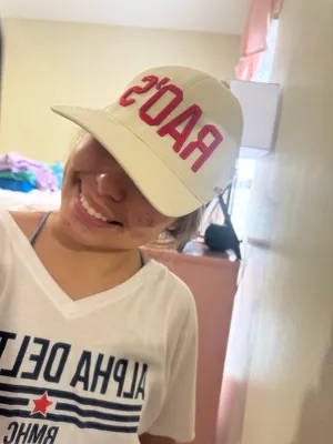 RAO'S Baseball Cap in Cream with Red Embroidery thumbnail 3
