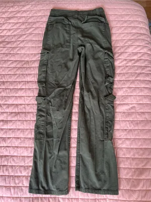 Bershka Olive Green Cargo Pants 4 Pockets Cotton Straight Multicargo Size 4 thumbnail 7