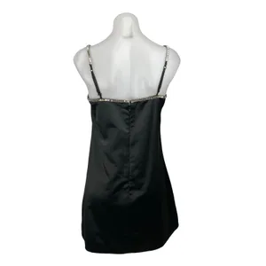NEW Abercrombie & Fitch Black Satin Rhinestone Mini Cami Tank Shift Slip Dress M thumbnail 4