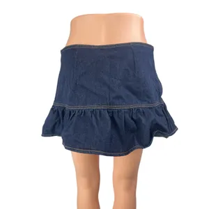 NEW Cider Womens Blue Mid Rise Ruffle Frill Mini A-Line Denim Jeans Skirt Size S thumbnail 2