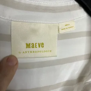 Maeve by‎ Anthropologie white & tan striped shirt button front womens size small thumbnail 5