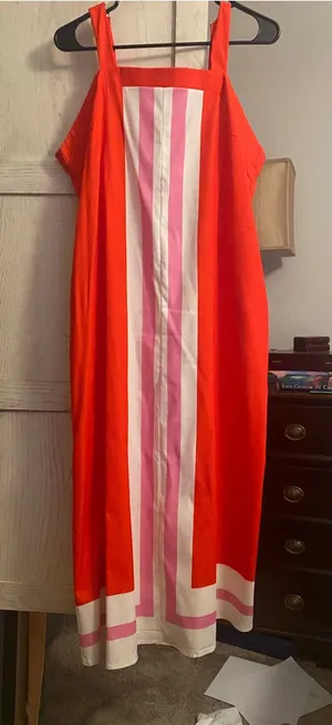Sleeveless Red & Pink Stripe Maxi Dress thumbnail 1