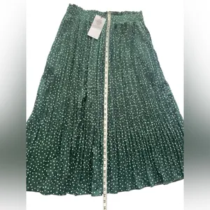 Exlura Women’s High Waist Green White Polka Dot Pleated Midi Swing Skirt Size XL thumbnail 10