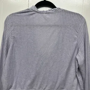 Free People Linen Blend Bohemian Cropped Lavender Women's Boxy Top Size Large thumbnail 7