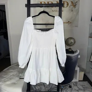 New Aritzia Wilfred New Tempest White Smocked Linen Mini Dress Square Neck Small thumbnail 9