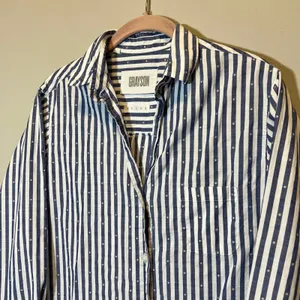 Grayson The Hero Blue White Striped Dobby Dot Button Down Shirt Size 03 M thumbnail 2