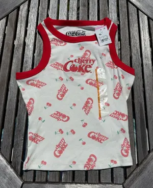 Coca Cola Cherry Tank Top in White and Red with Cherry Print thumbnail 1