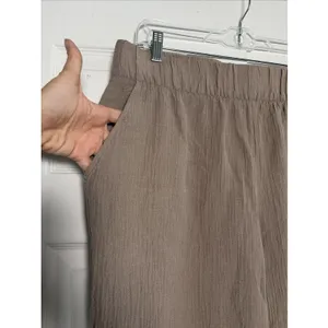 Soft Surroundings Wide Leg Pants Womens Size L Tan Gauze Button Hem Coastal thumbnail 5