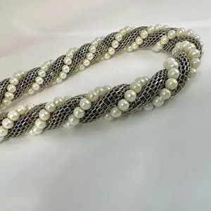 Silver tone and faux pearl mesh twisted choker necklace thumbnail 8