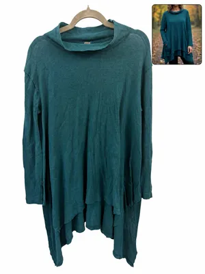 We The Free free people Teal Asymmetrical Long-Sleeve Tunic green flowy size S thumbnail 2