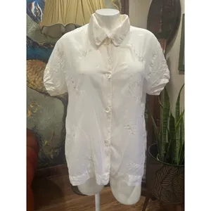 VTG Putumayo Cotton Embroidered Blouse Off White Boho Cottagecore Shirt Med Indi thumbnail 2