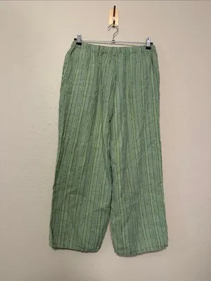 FLAX green linen striped pants Size Medium thumbnail 4