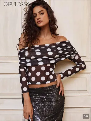 SHEIN Black & White Opulessy Polka Dot Off-Shoulder Crop Top thumbnail 3
