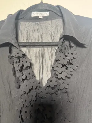 Claudia Richard Black Floral Appliqué Long Sleeve Blouse XL thumbnail 2