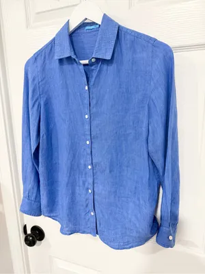 J. McLaughlin 100% Linen Blue Button Down Shirt Coastal Quiet Luxury XS thumbnail 5