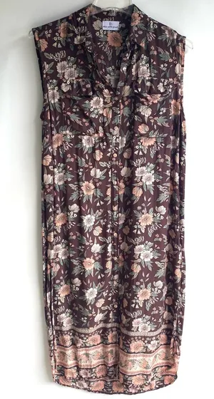 The Fox and The Mermaid mixed floral print sleeveless midi shirt dress india L thumbnail 1