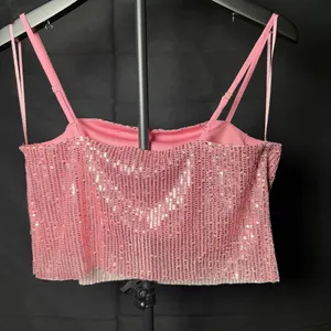 NWT Walter Baker Chellie Sequin Rose Pink Crop Top Medium thumbnail 6
