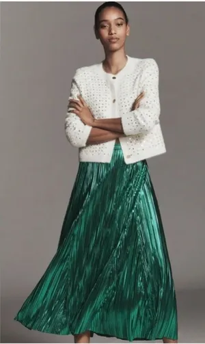 Anthropologie Metallic Pleated Midi Skirt thumbnail 1